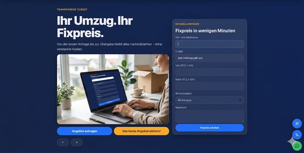 Frau startet eine Umzugsanfrage am Laptop